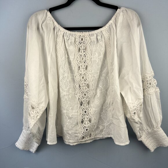 Jennifer & Grace White Lace Scoop Neck Puff Sleeve Blouse Size L Boho Gypsy - Picture 7 of 7